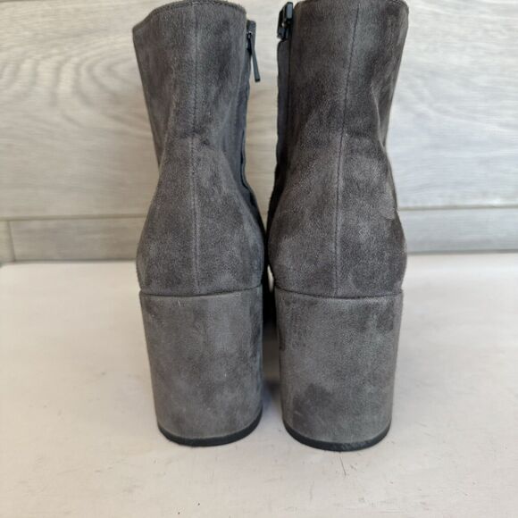 Vince Gray Suede Block Heel Ankle Boots Booties Side Zip Minimalist Women’s 6 M - Picture 8 of 15